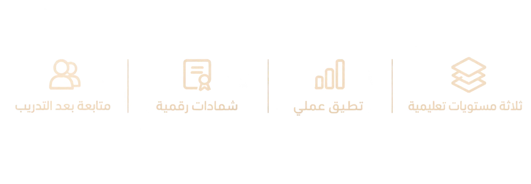 ثلاثة مستويات تعليمية، تطبيق عملي، شهادات رقمية، متابعة بعد التدريب